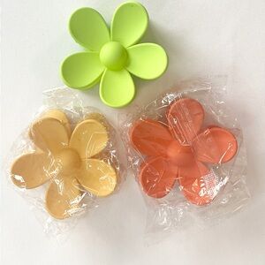 Floral Hair Clips Set - Green, Yellow, and Orange